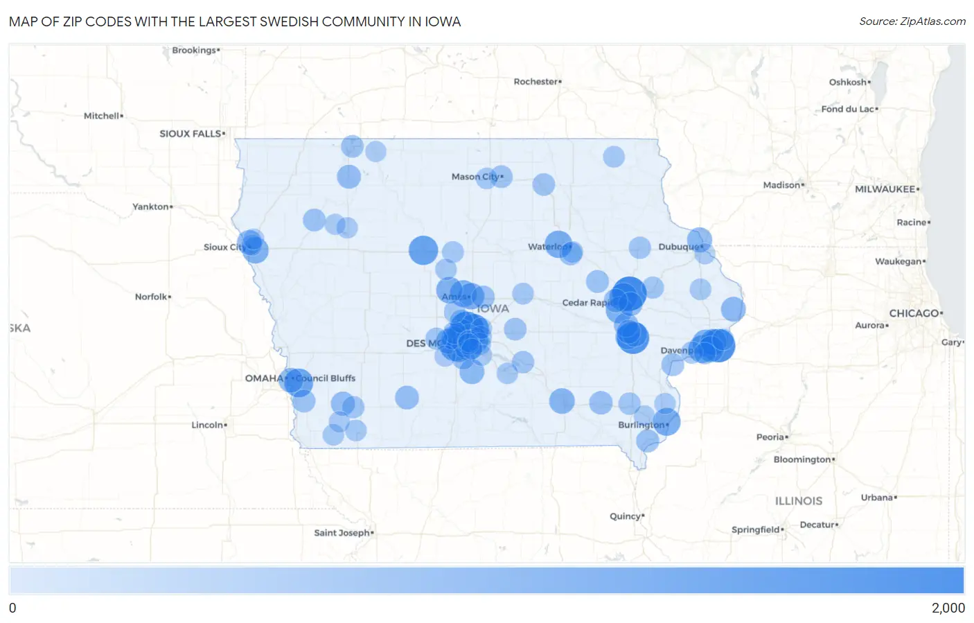 Zip Codes with the Largest Swedish Community in Iowa Map