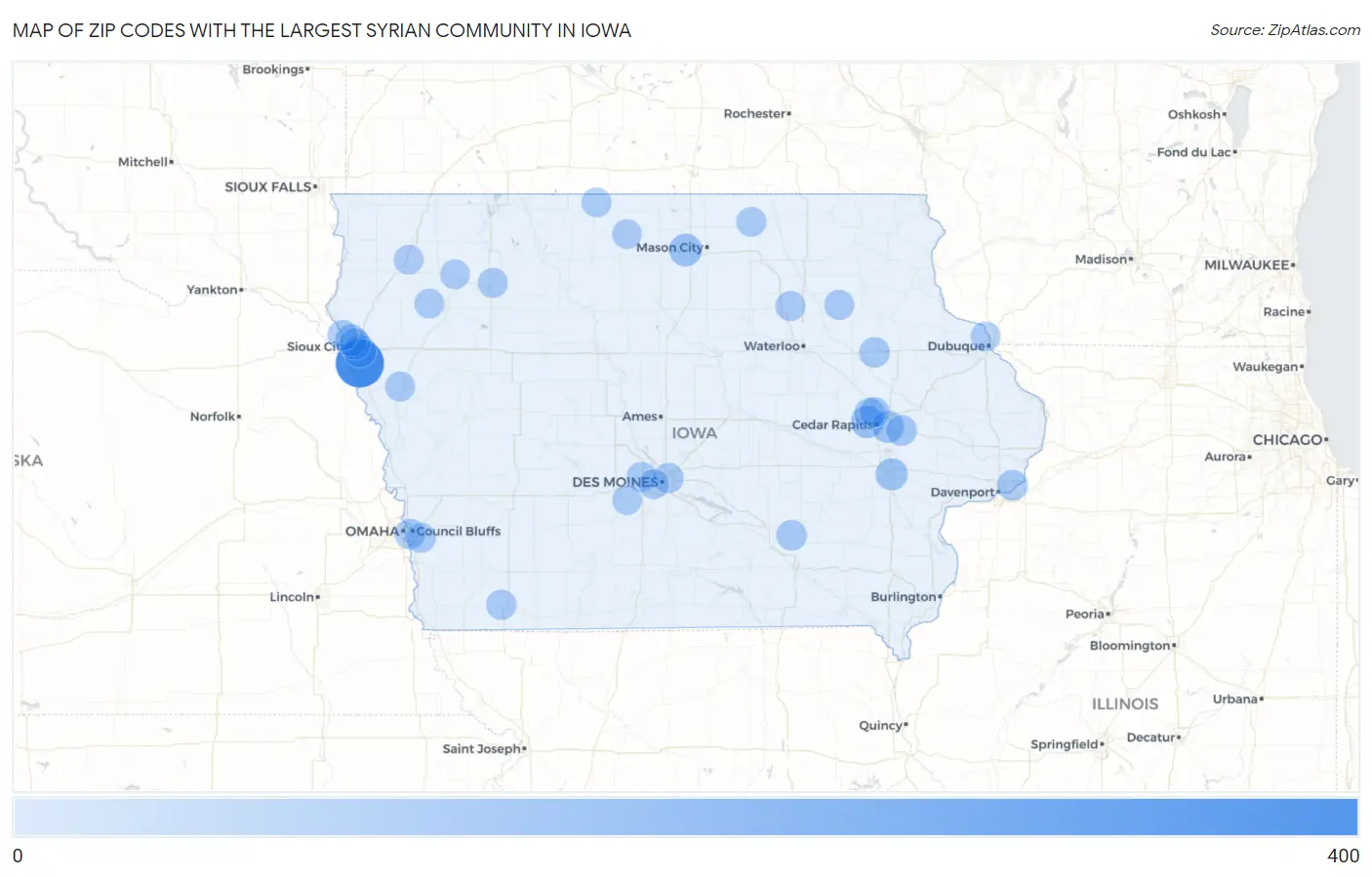 Zip Codes with the Largest Syrian Community in Iowa Map