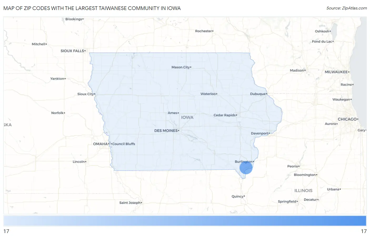 Zip Codes with the Largest Taiwanese Community in Iowa Map
