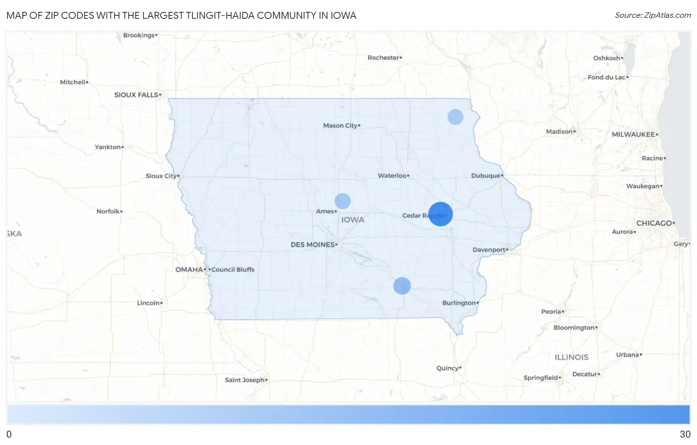 Zip Codes with the Largest Tlingit-Haida Community in Iowa Map