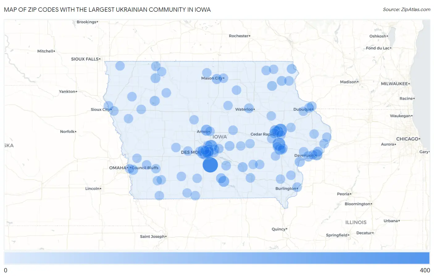 Zip Codes with the Largest Ukrainian Community in Iowa Map