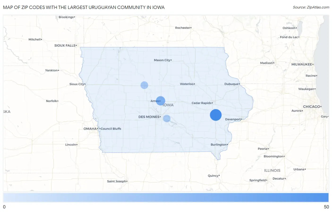 Zip Codes with the Largest Uruguayan Community in Iowa Map