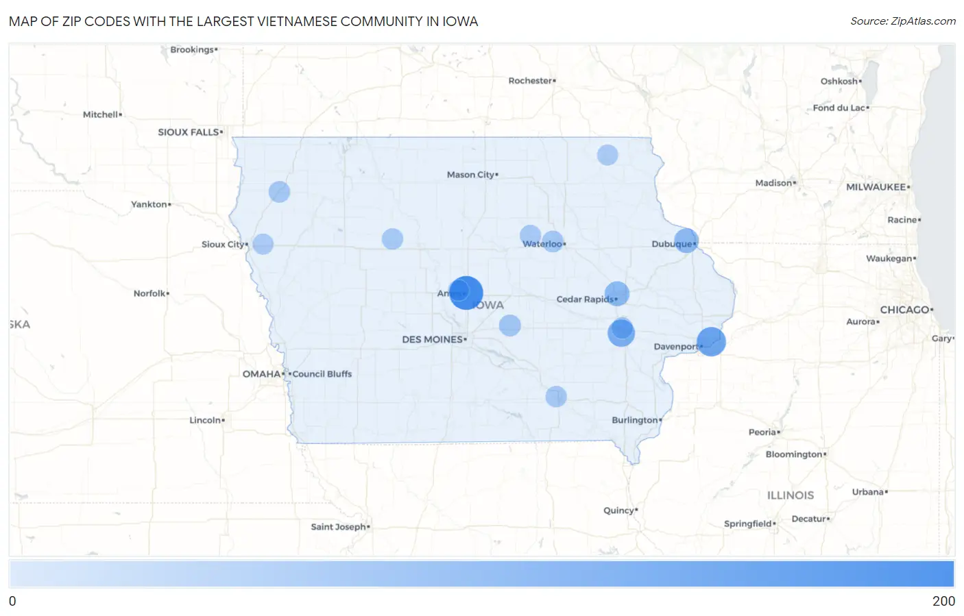 Zip Codes with the Largest Vietnamese Community in Iowa Map