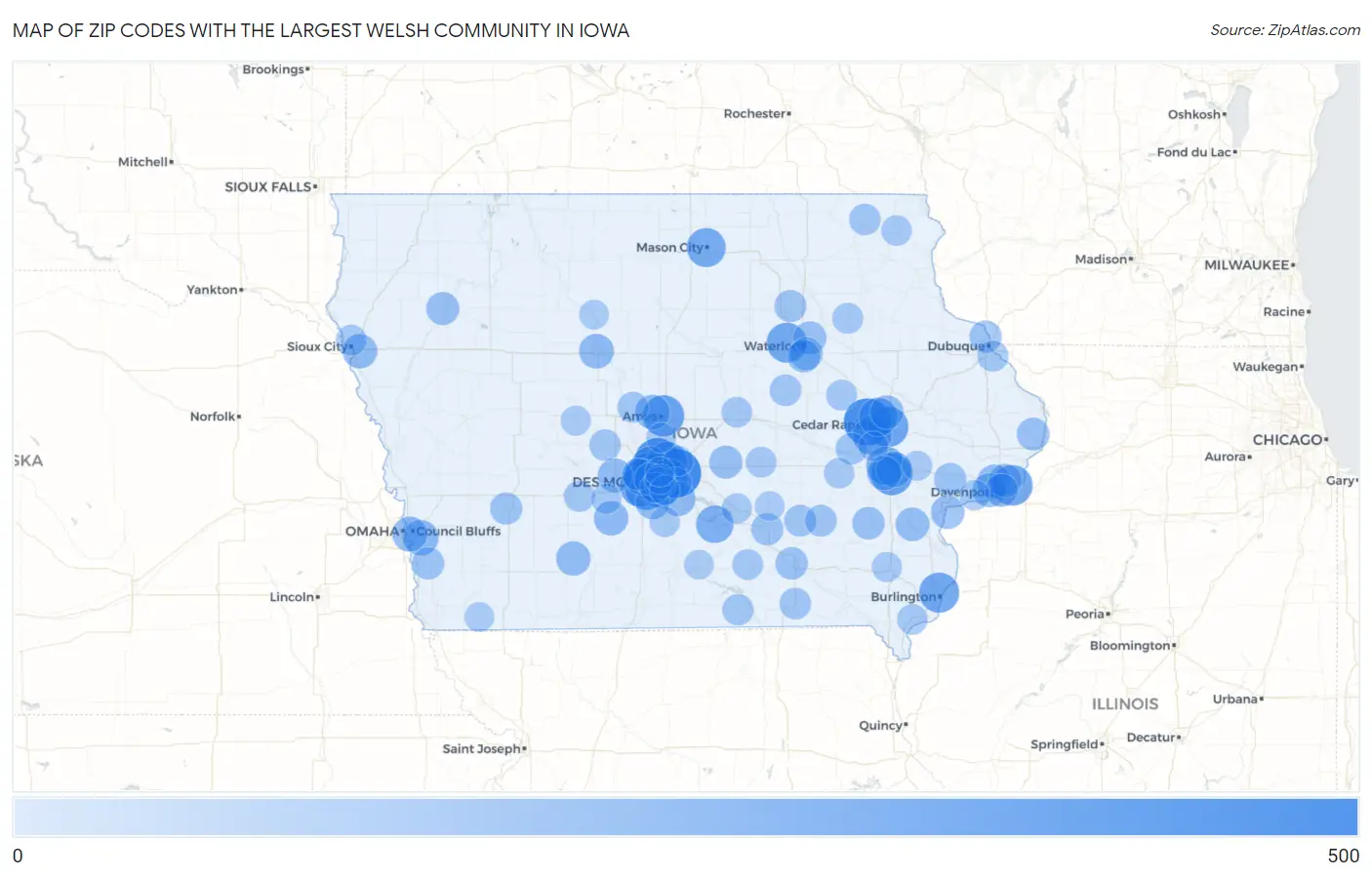 Zip Codes with the Largest Welsh Community in Iowa Map