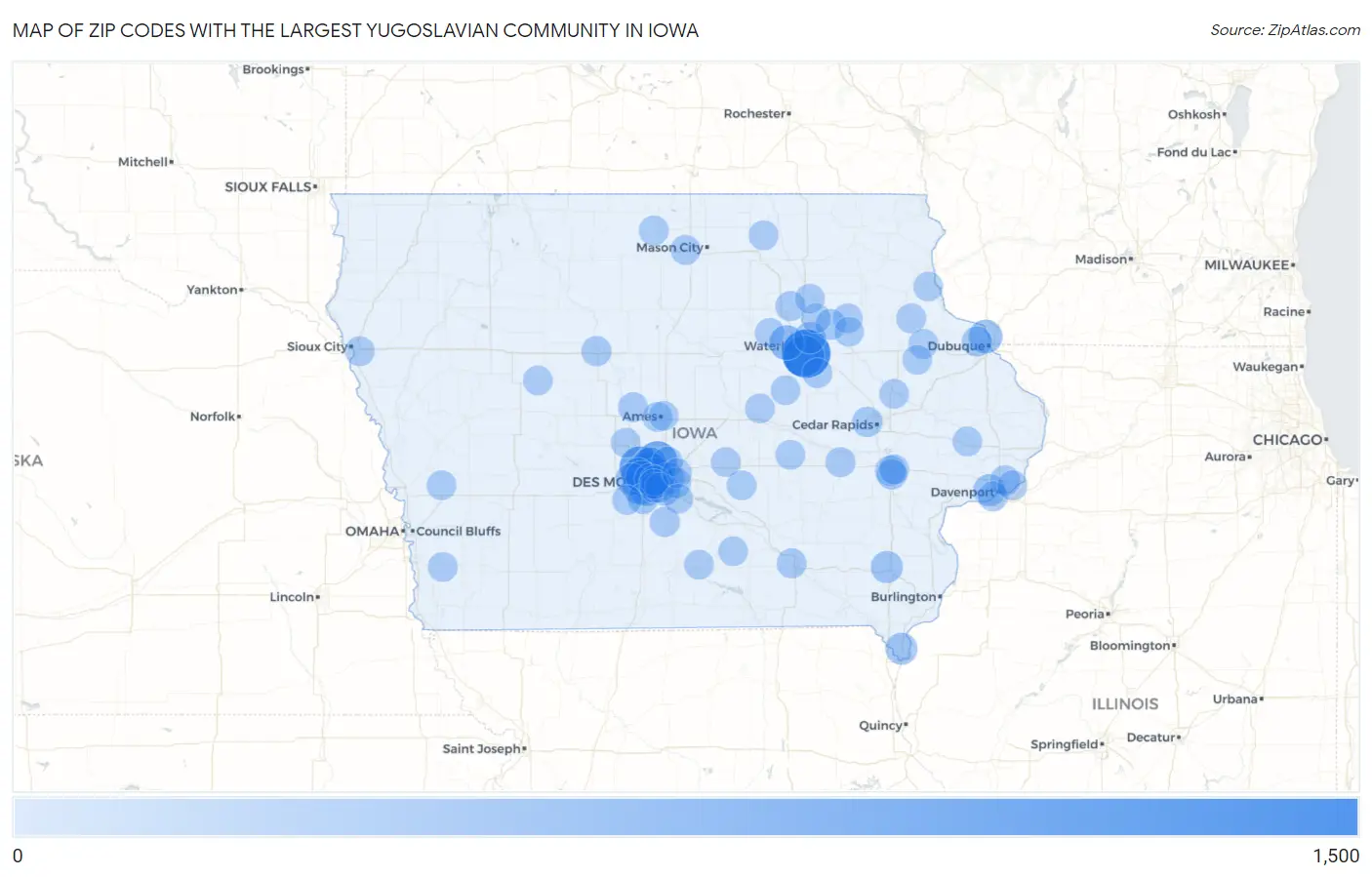 Zip Codes with the Largest Yugoslavian Community in Iowa Map