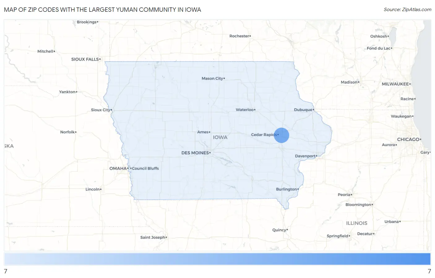 Zip Codes with the Largest Yuman Community in Iowa Map