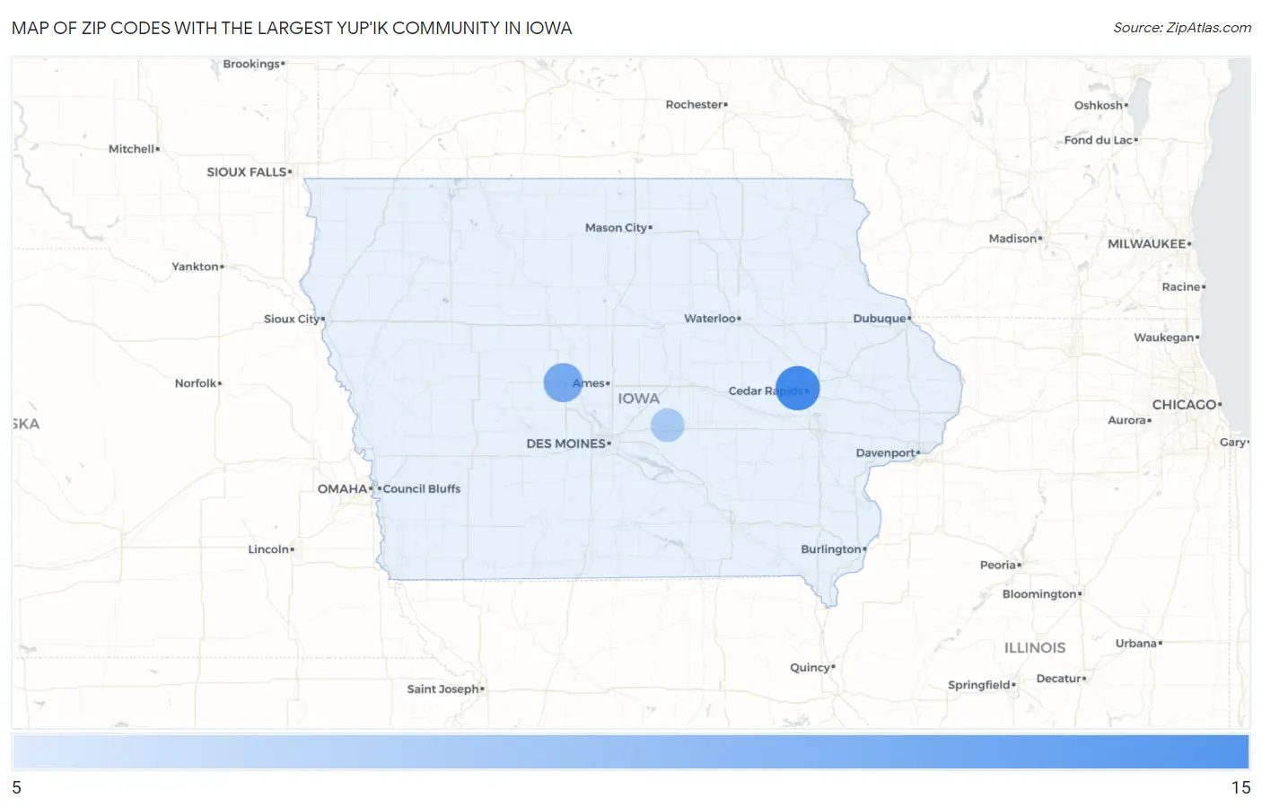 Zip Codes with the Largest Yup'ik Community in Iowa Map