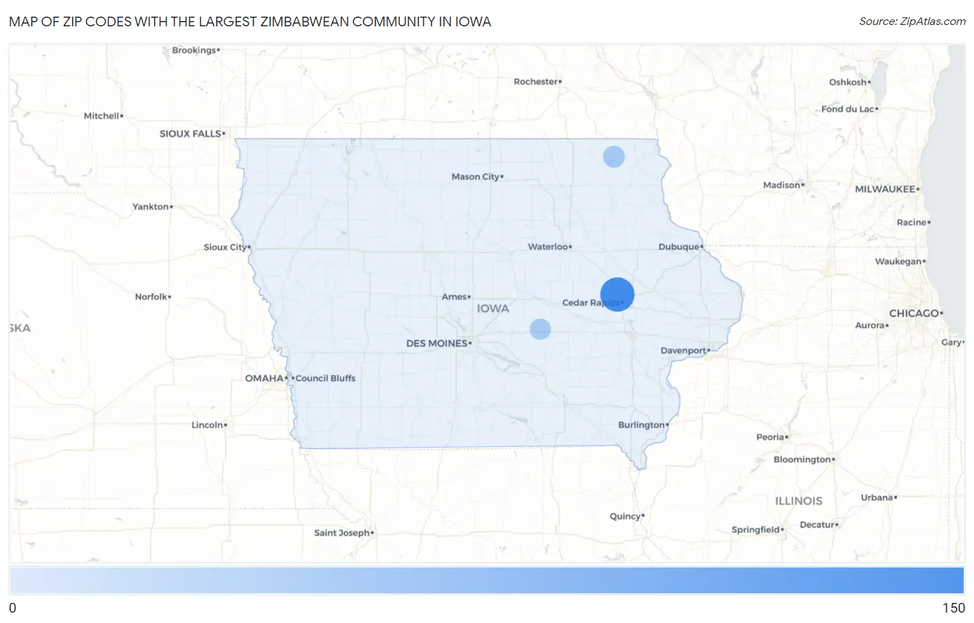 Zip Codes with the Largest Zimbabwean Community in Iowa Map