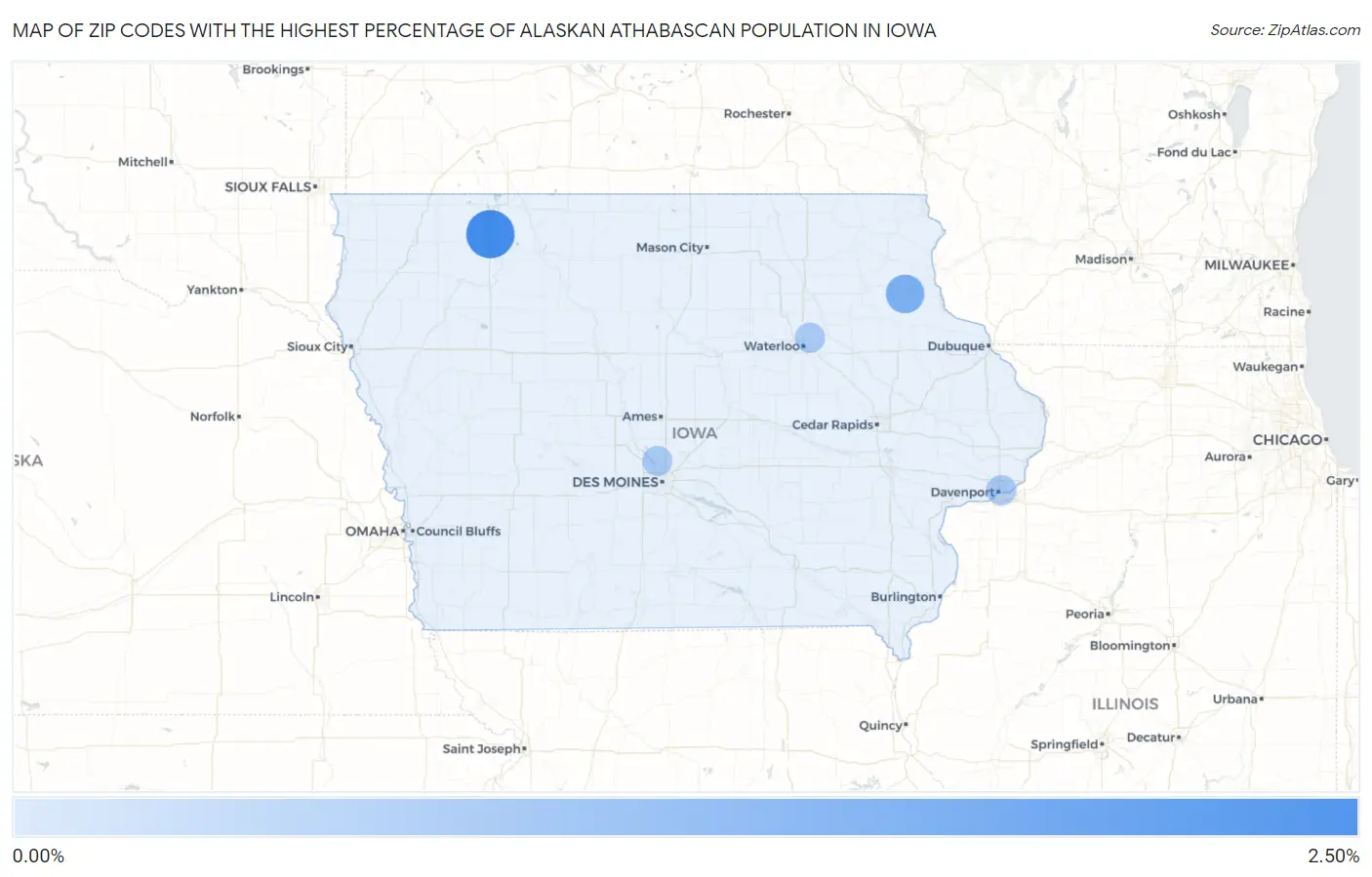 Zip Codes with the Highest Percentage of Alaskan Athabascan Population in Iowa Map