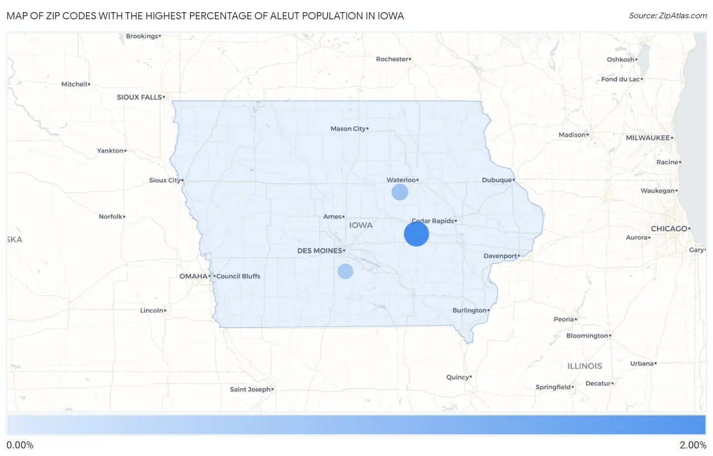 Zip Codes with the Highest Percentage of Aleut Population in Iowa Map