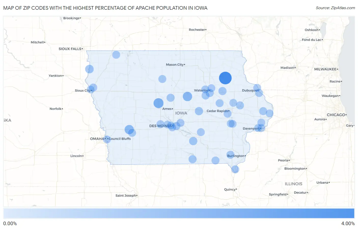 Zip Codes with the Highest Percentage of Apache Population in Iowa Map