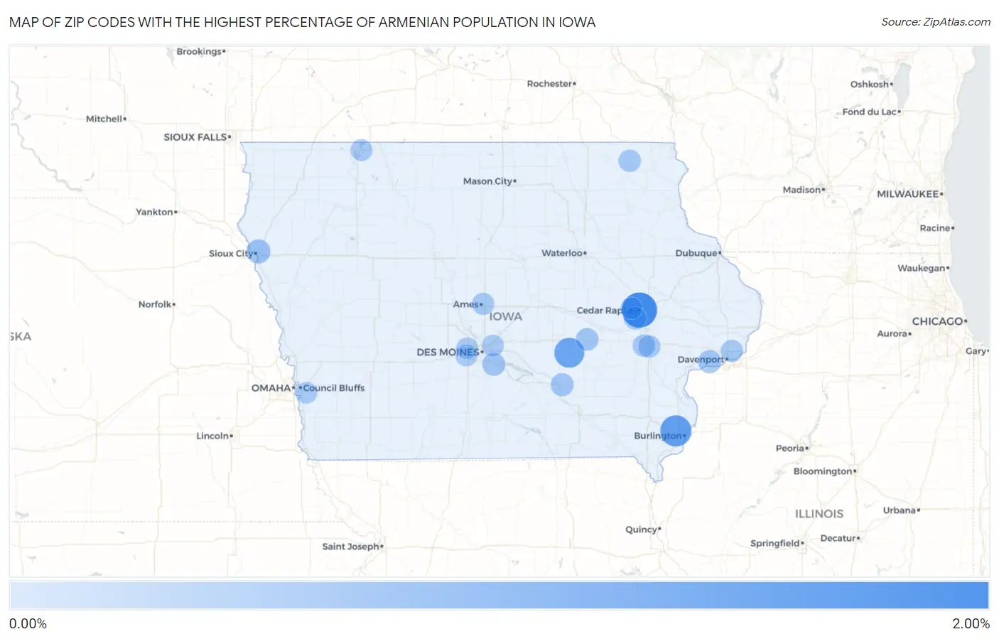 Zip Codes with the Highest Percentage of Armenian Population in Iowa Map