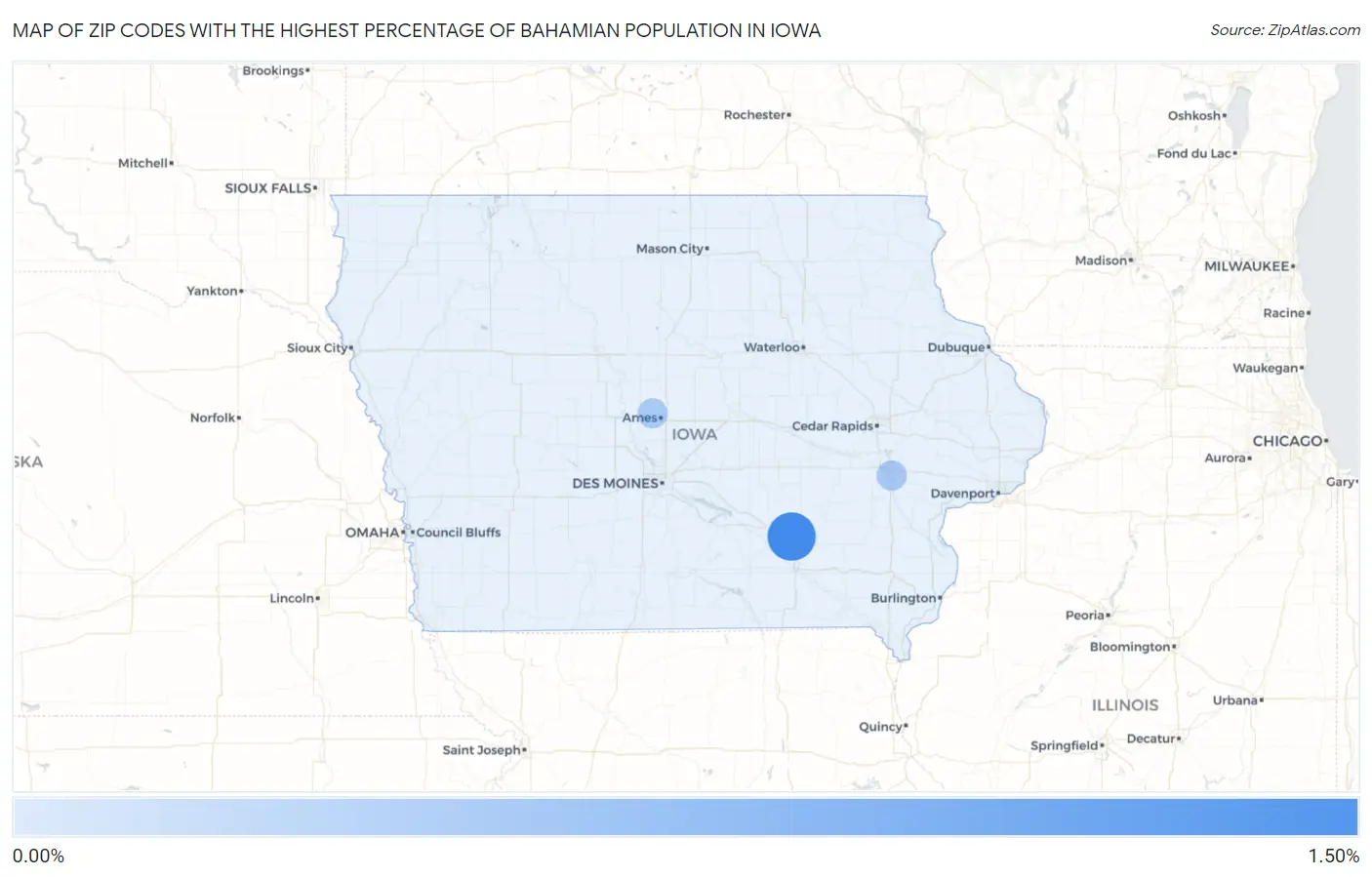Zip Codes with the Highest Percentage of Bahamian Population in Iowa Map