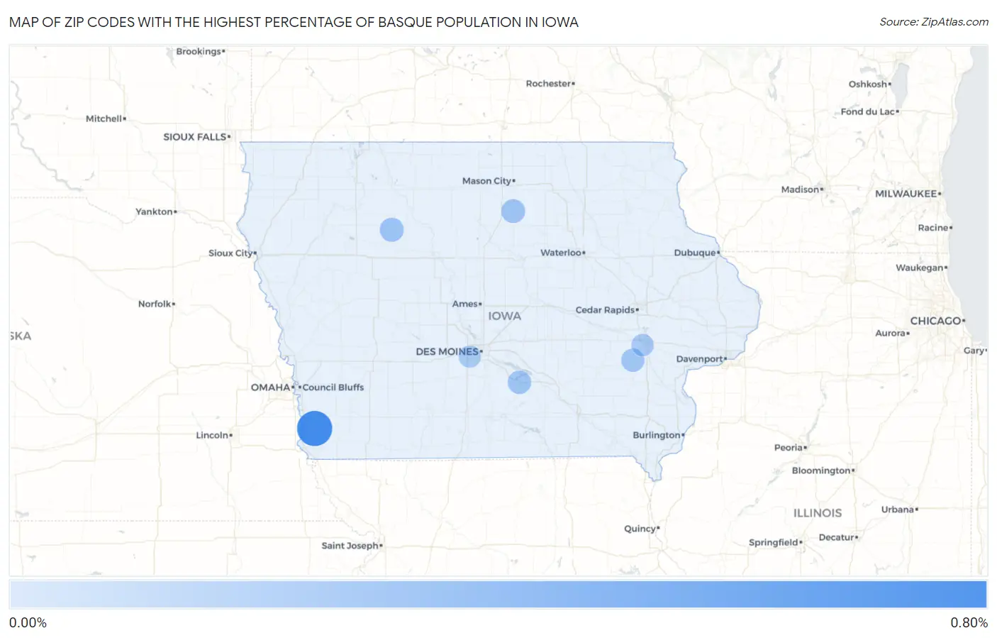 Zip Codes with the Highest Percentage of Basque Population in Iowa Map