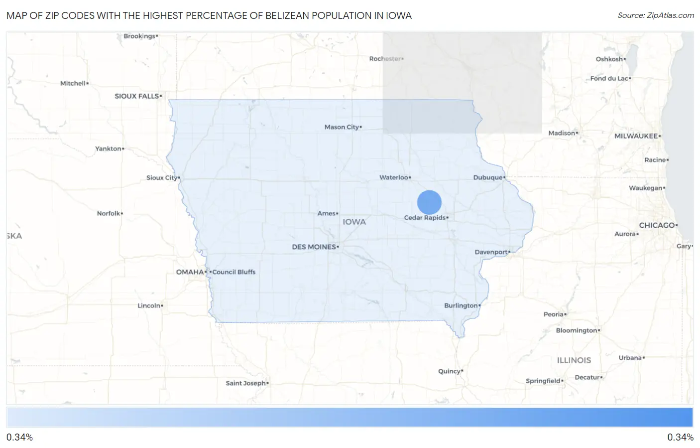 Zip Codes with the Highest Percentage of Belizean Population in Iowa Map