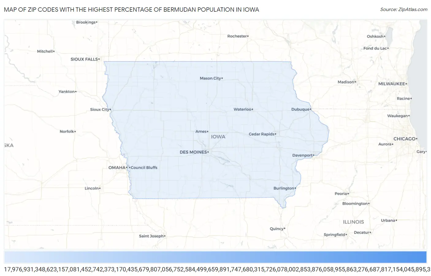 Zip Codes with the Highest Percentage of Bermudan Population in Iowa Map