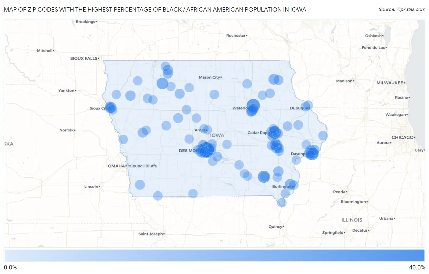 Zip Codes with the Highest Percentage of Black / African American Population in Iowa Map