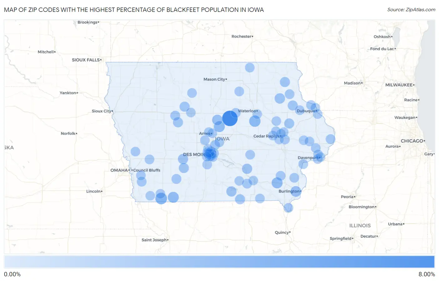 Zip Codes with the Highest Percentage of Blackfeet Population in Iowa Map