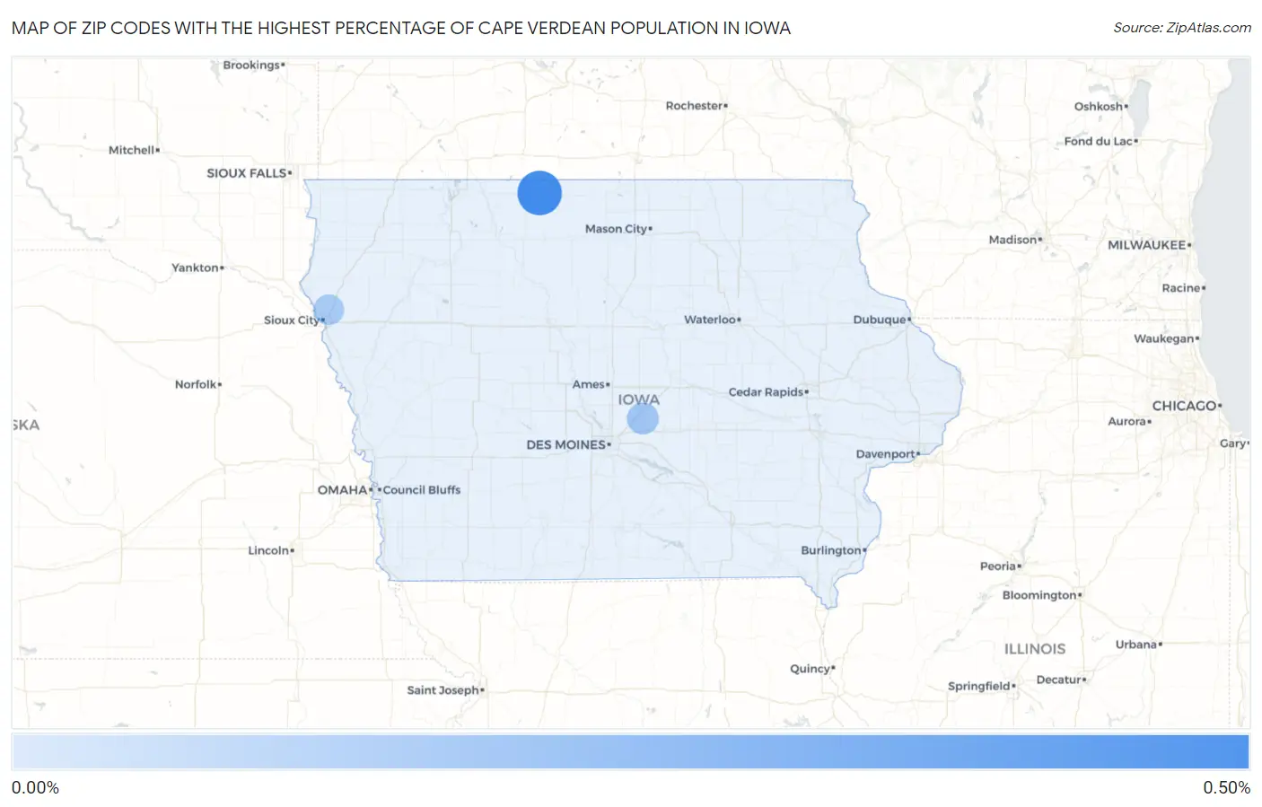 Zip Codes with the Highest Percentage of Cape Verdean Population in Iowa Map