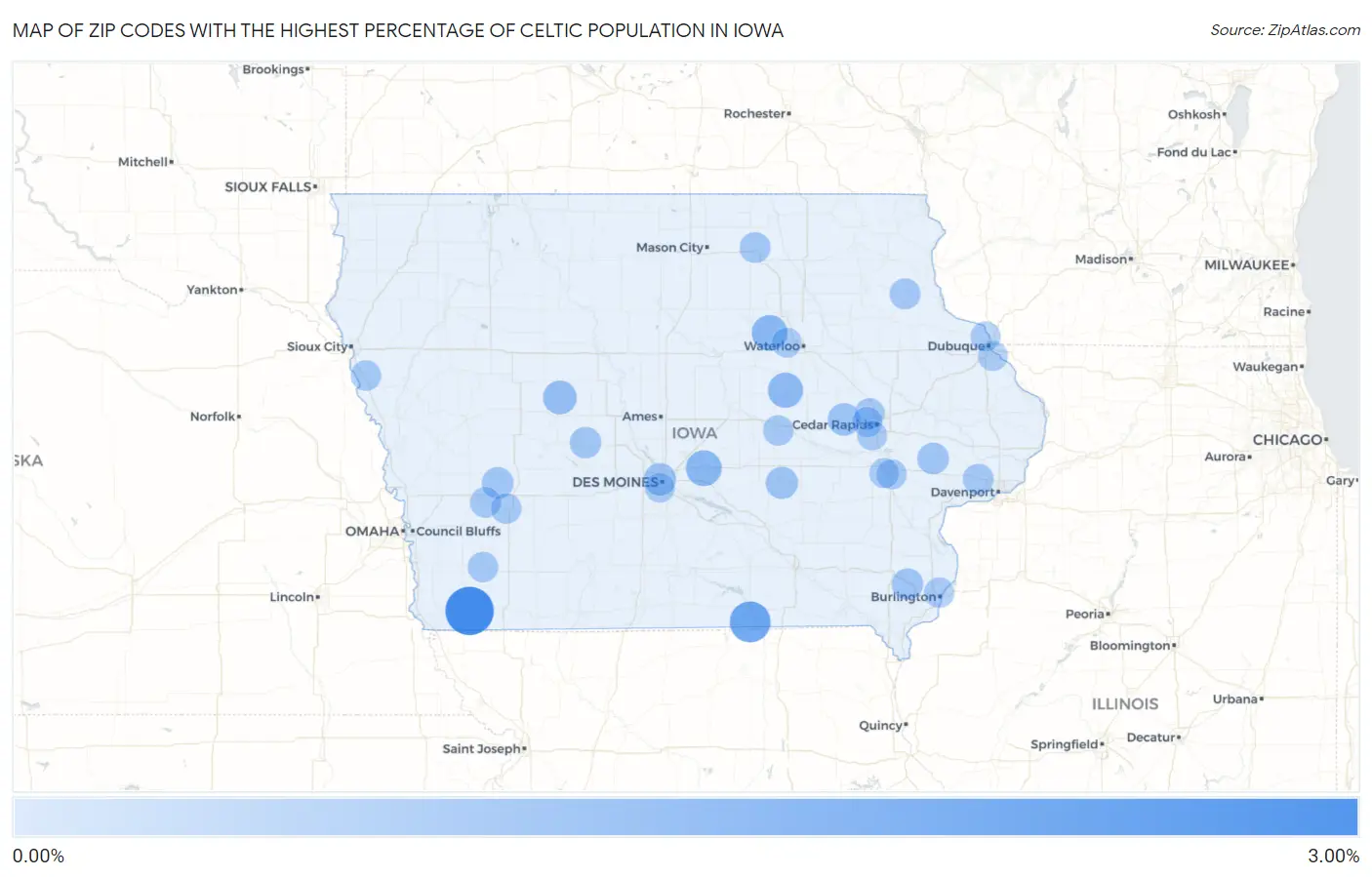 Zip Codes with the Highest Percentage of Celtic Population in Iowa Map