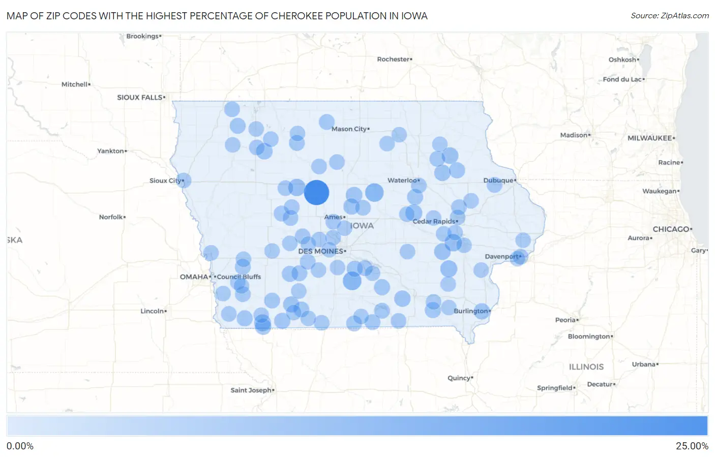 Zip Codes with the Highest Percentage of Cherokee Population in Iowa Map