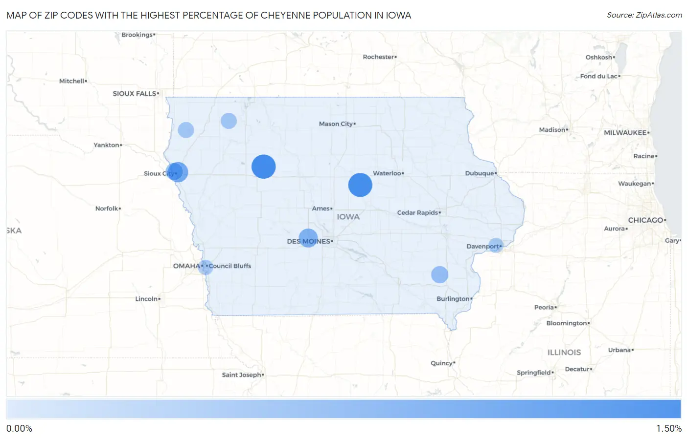 Zip Codes with the Highest Percentage of Cheyenne Population in Iowa Map