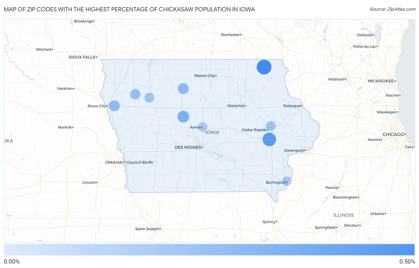 Zip Codes with the Highest Percentage of Chickasaw Population in Iowa Map