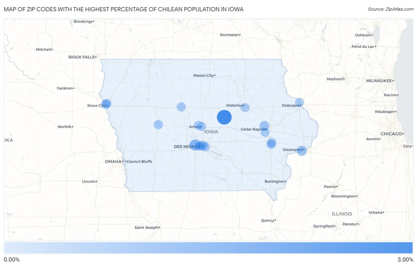 Zip Codes with the Highest Percentage of Chilean Population in Iowa Map