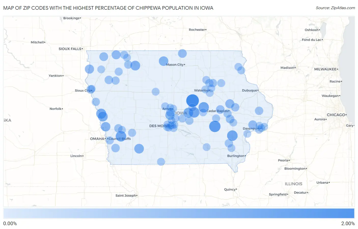 Zip Codes with the Highest Percentage of Chippewa Population in Iowa Map