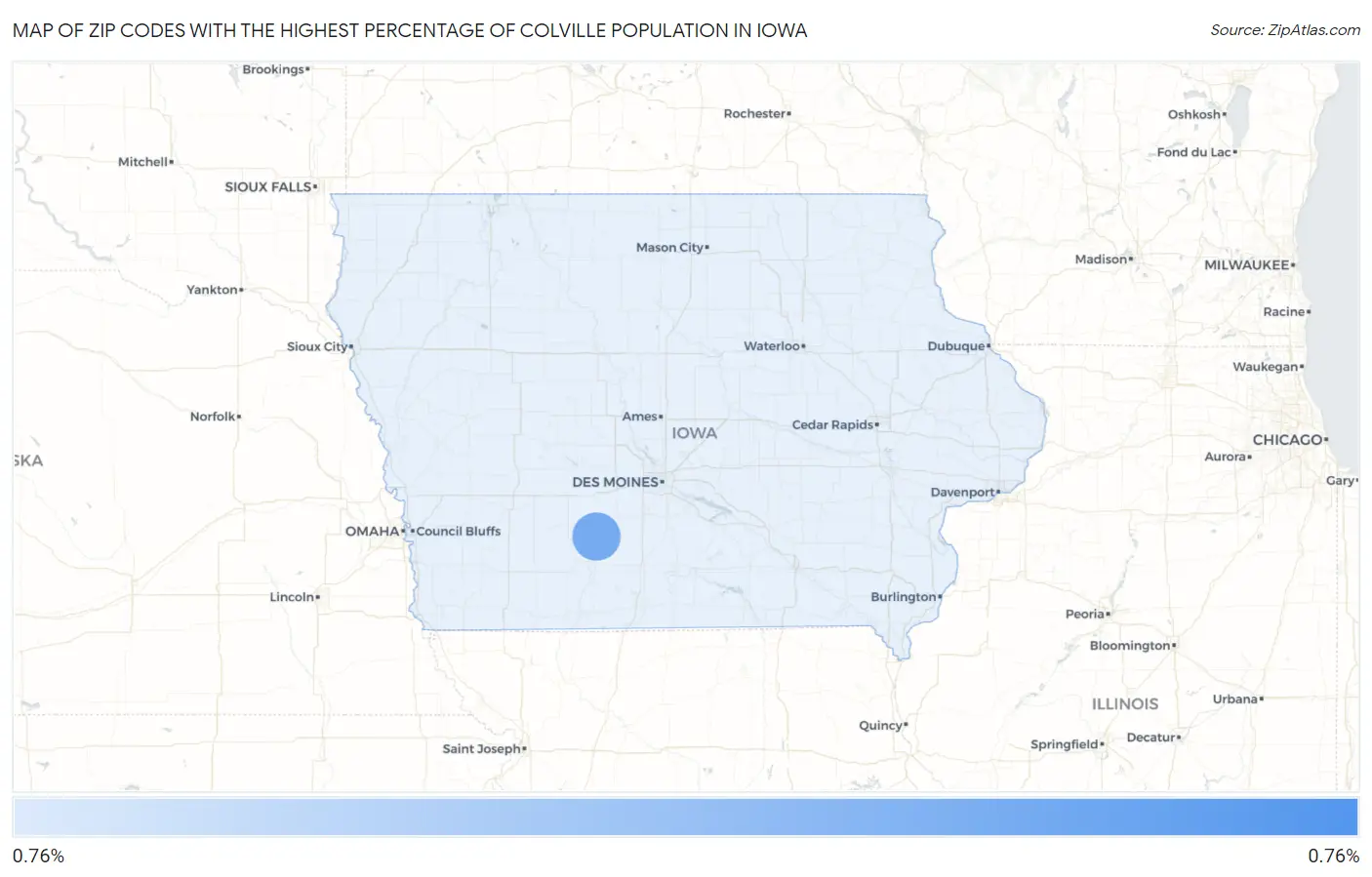 Zip Codes with the Highest Percentage of Colville Population in Iowa Map