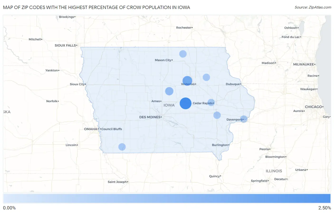 Zip Codes with the Highest Percentage of Crow Population in Iowa Map