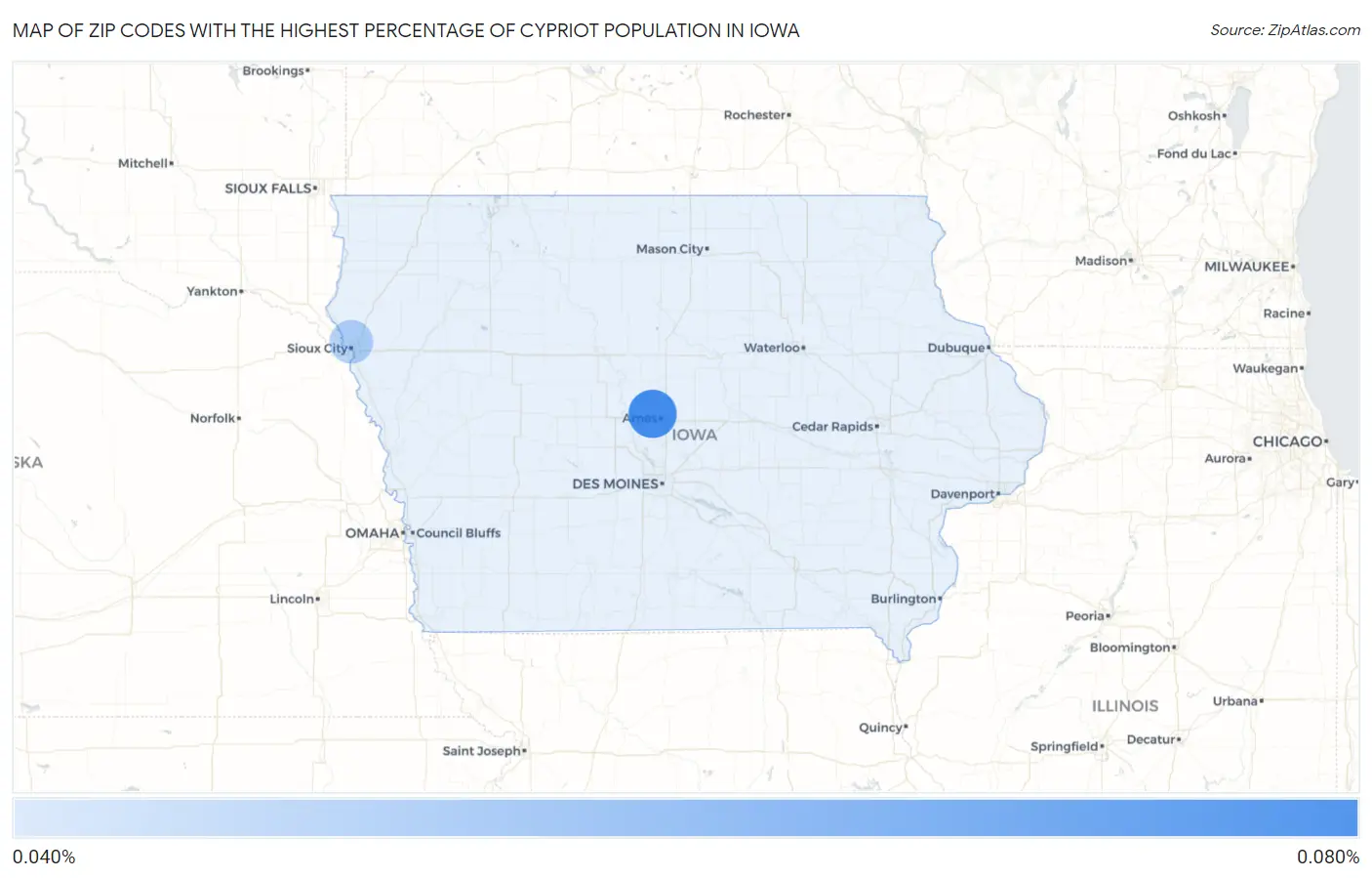 Zip Codes with the Highest Percentage of Cypriot Population in Iowa Map