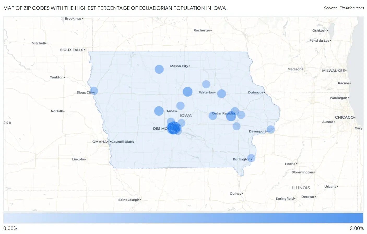 Zip Codes with the Highest Percentage of Ecuadorian Population in Iowa Map