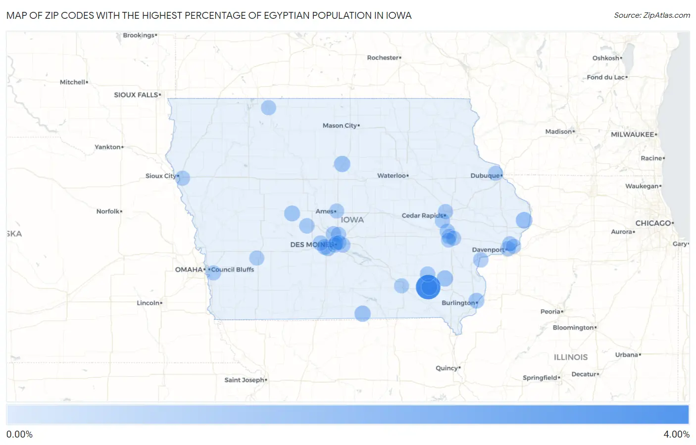 Zip Codes with the Highest Percentage of Egyptian Population in Iowa Map