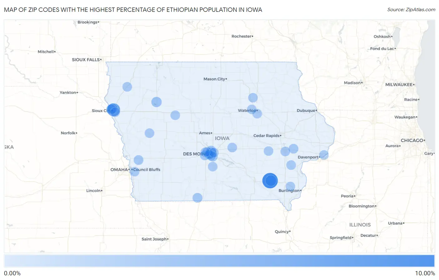 Zip Codes with the Highest Percentage of Ethiopian Population in Iowa Map