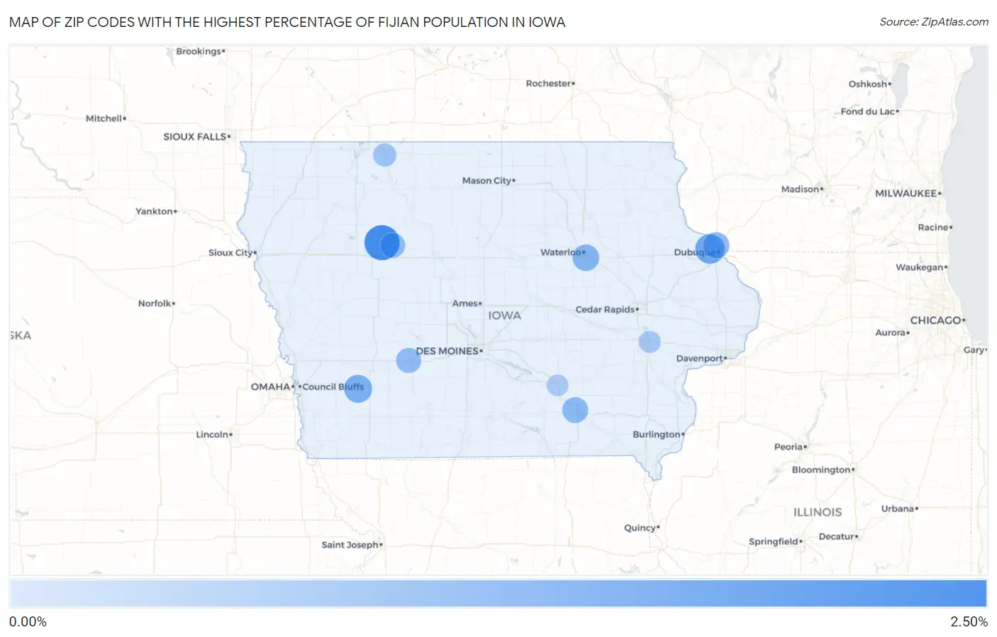 Zip Codes with the Highest Percentage of Fijian Population in Iowa Map