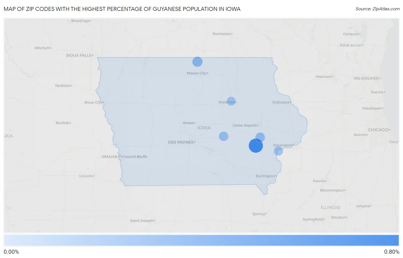 Zip Codes with the Highest Percentage of Guyanese Population in Iowa Map