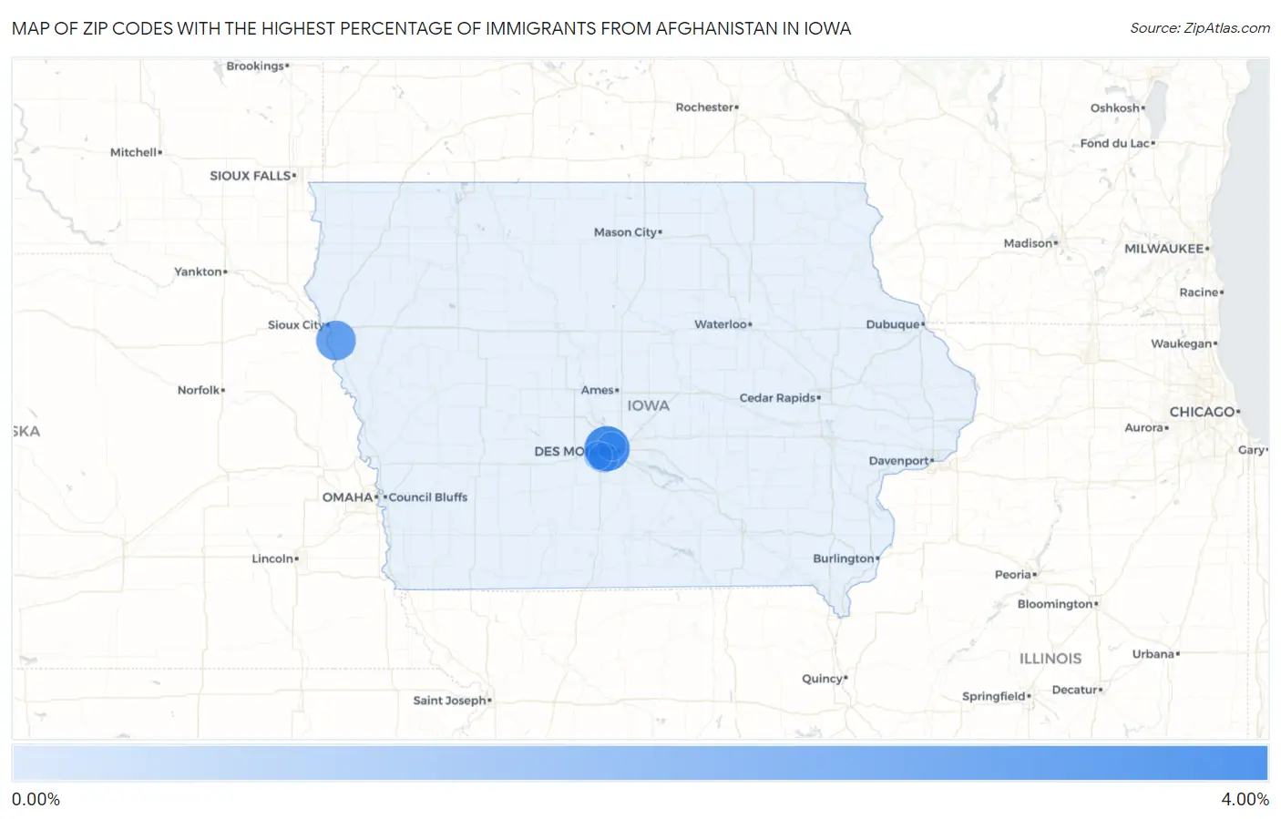 Zip Codes with the Highest Percentage of Immigrants from Afghanistan in Iowa Map