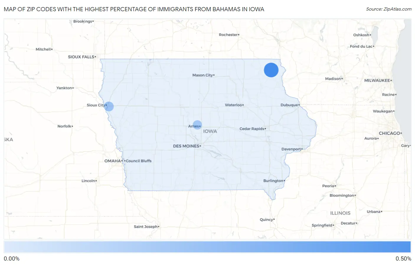 Zip Codes with the Highest Percentage of Immigrants from Bahamas in Iowa Map