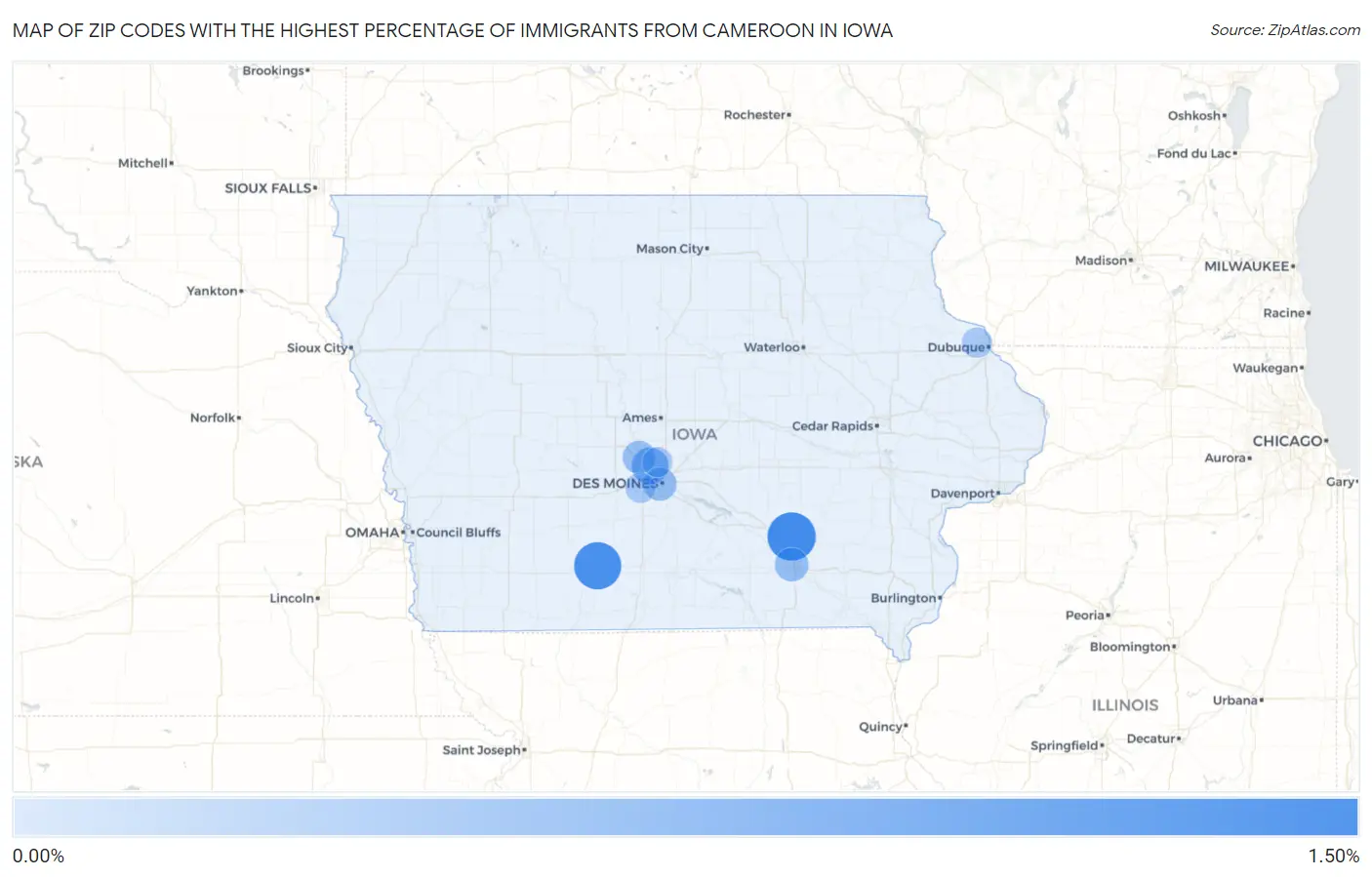 Zip Codes with the Highest Percentage of Immigrants from Cameroon in Iowa Map