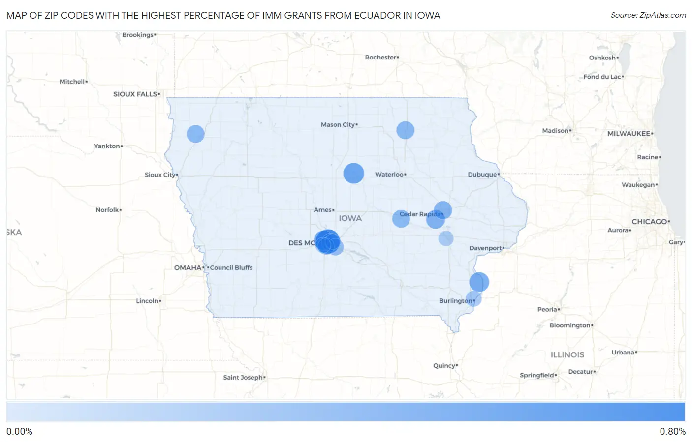 Zip Codes with the Highest Percentage of Immigrants from Ecuador in Iowa Map