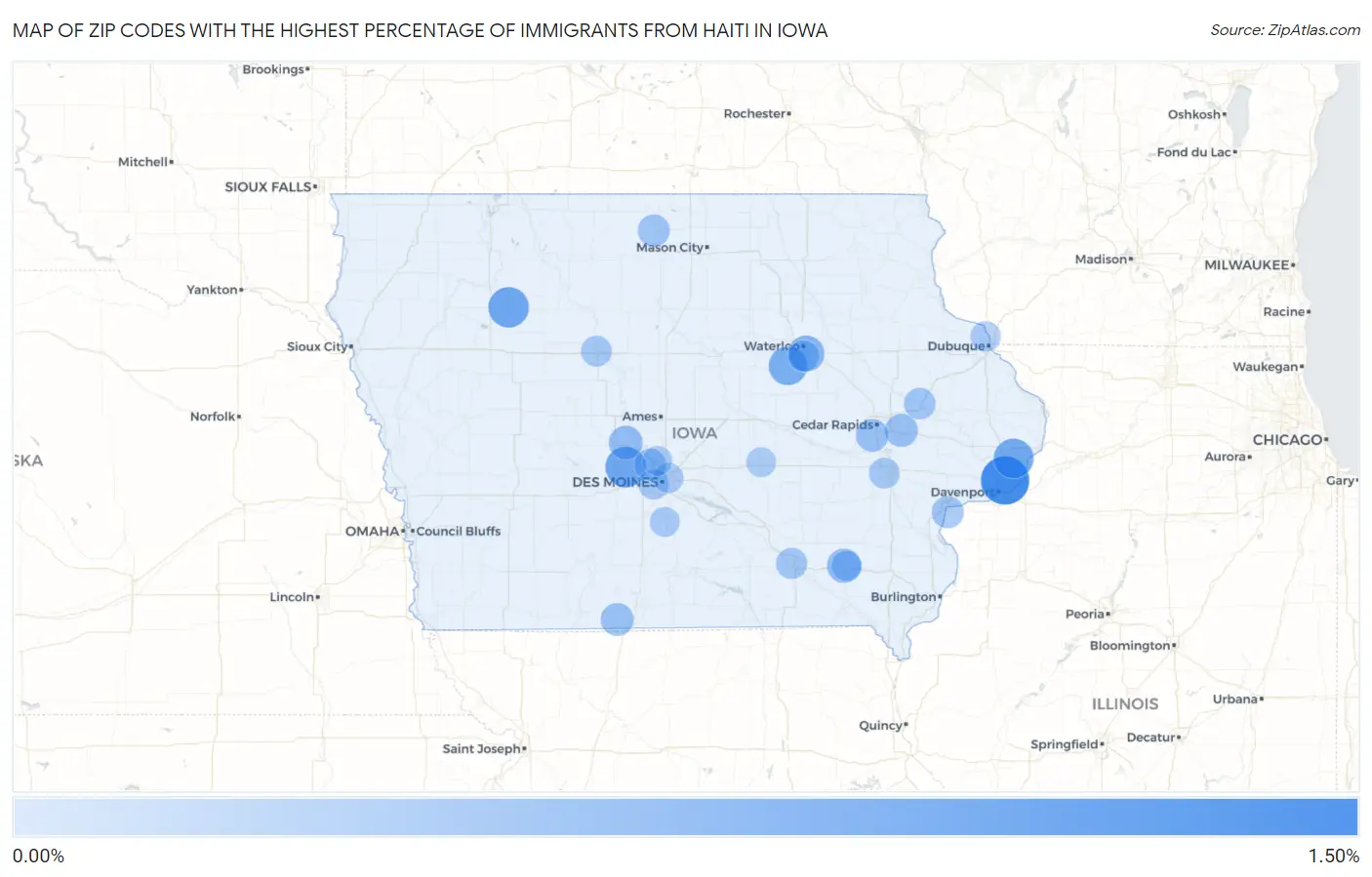 Zip Codes with the Highest Percentage of Immigrants from Haiti in Iowa Map