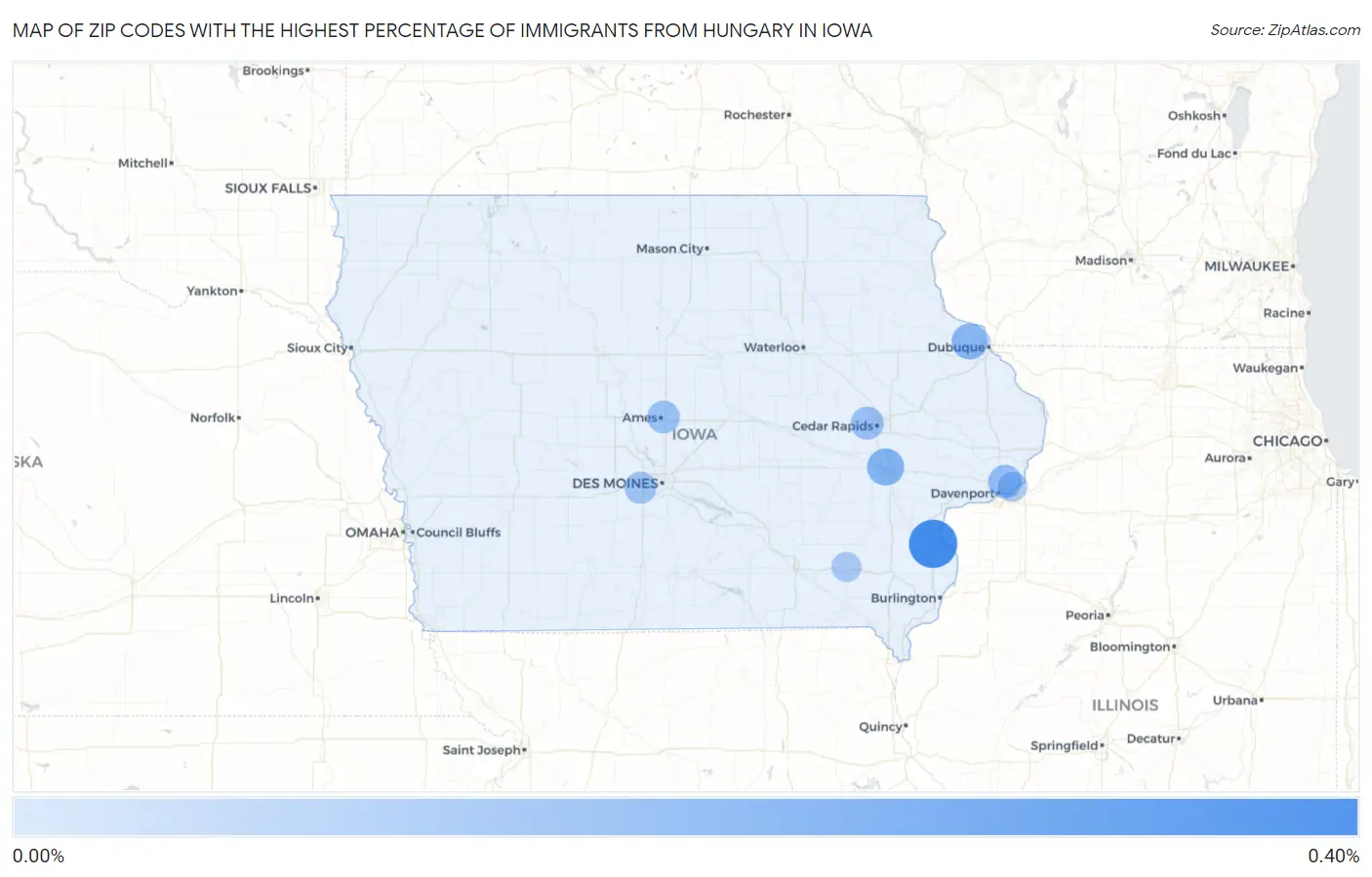 Zip Codes with the Highest Percentage of Immigrants from Hungary in Iowa Map