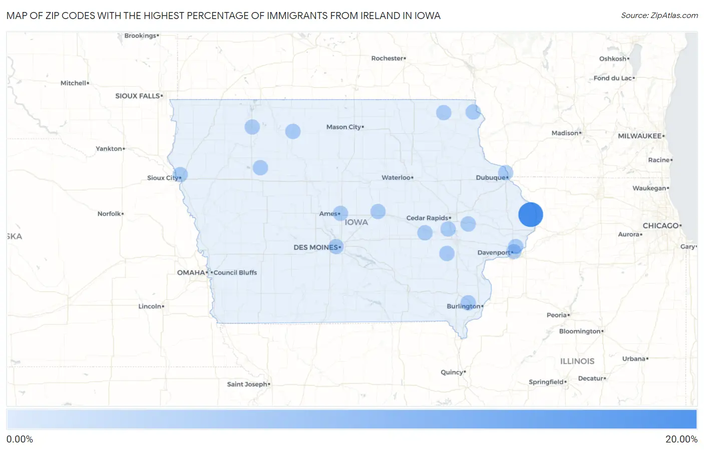 Zip Codes with the Highest Percentage of Immigrants from Ireland in Iowa Map