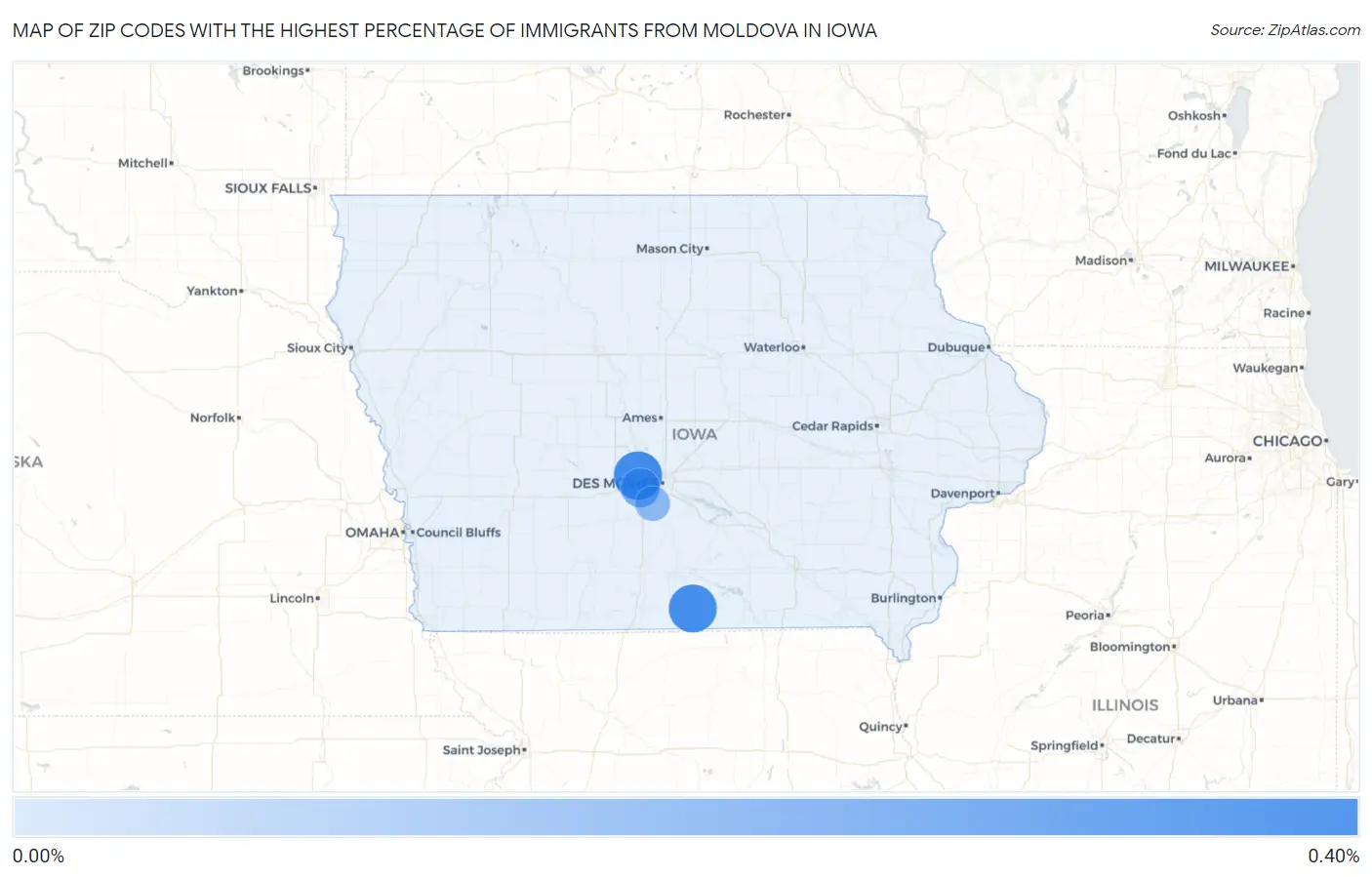 Zip Codes with the Highest Percentage of Immigrants from Moldova in Iowa Map