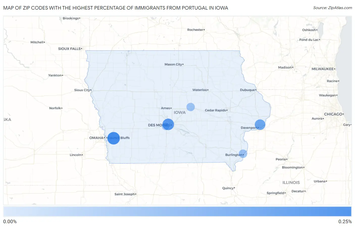 Zip Codes with the Highest Percentage of Immigrants from Portugal in Iowa Map