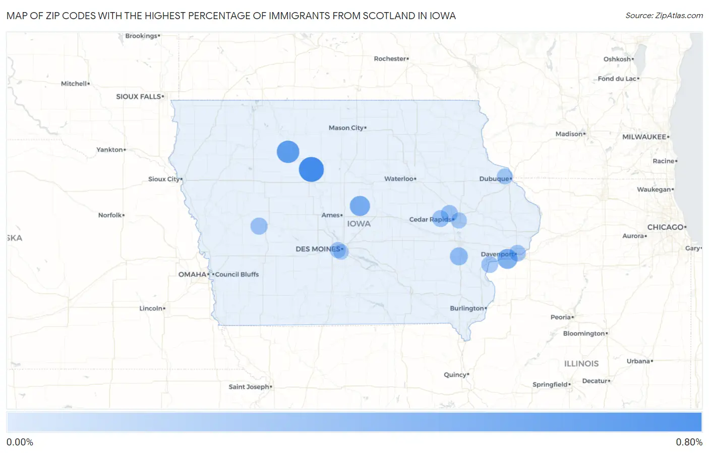 Zip Codes with the Highest Percentage of Immigrants from Scotland in Iowa Map