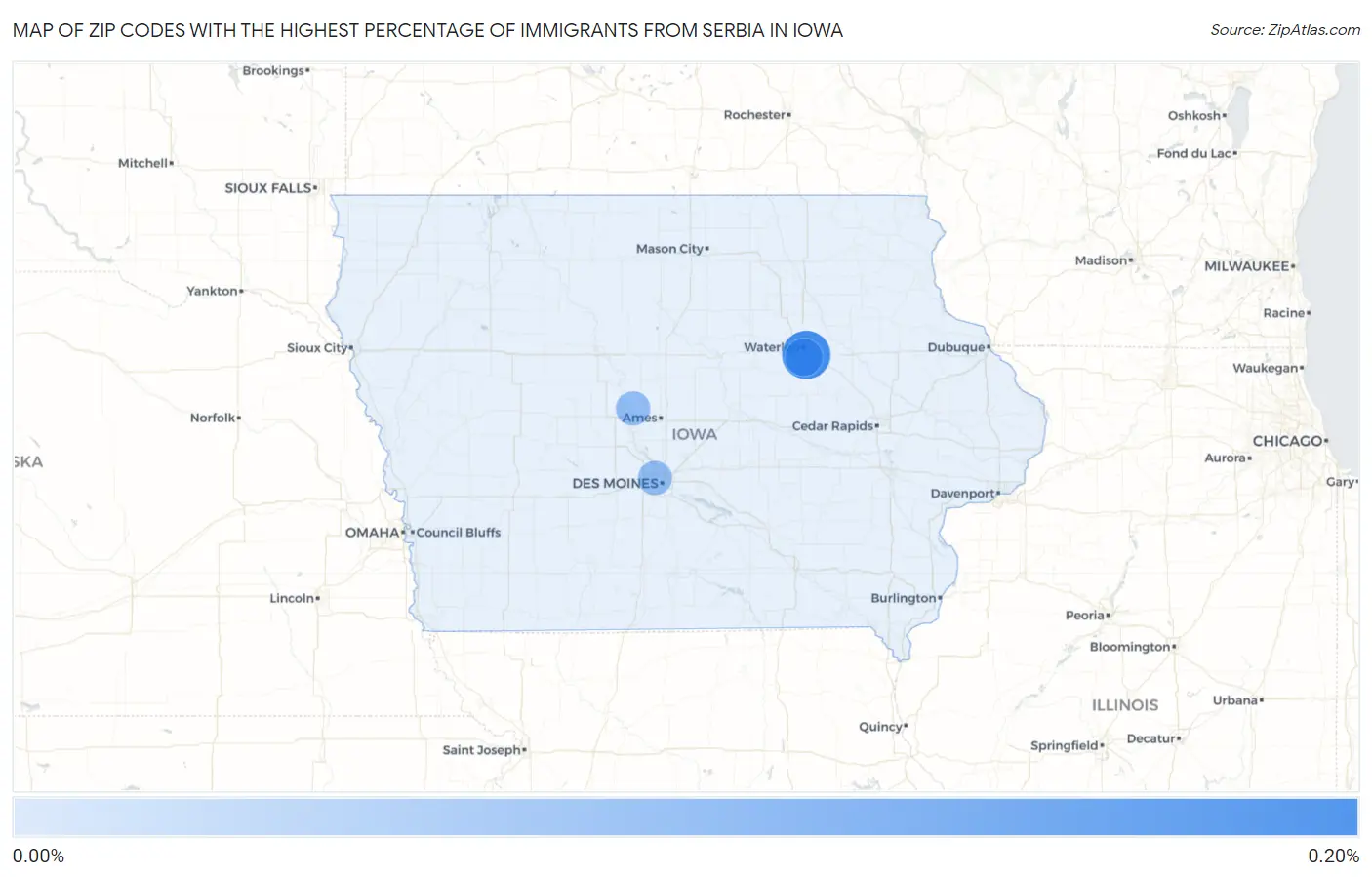 Zip Codes with the Highest Percentage of Immigrants from Serbia in Iowa Map