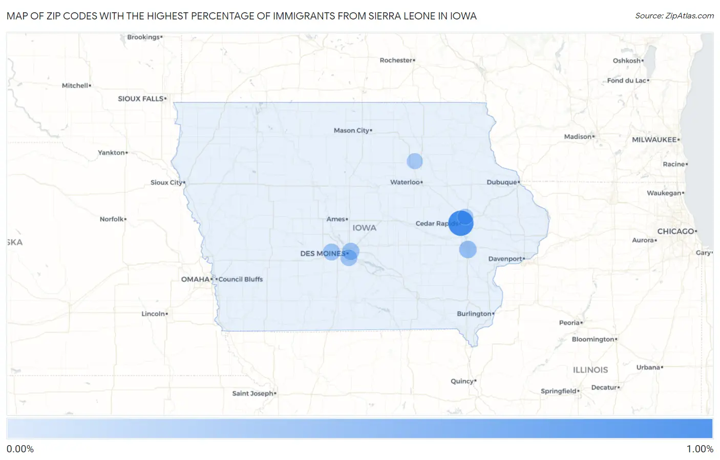 Zip Codes with the Highest Percentage of Immigrants from Sierra Leone in Iowa Map