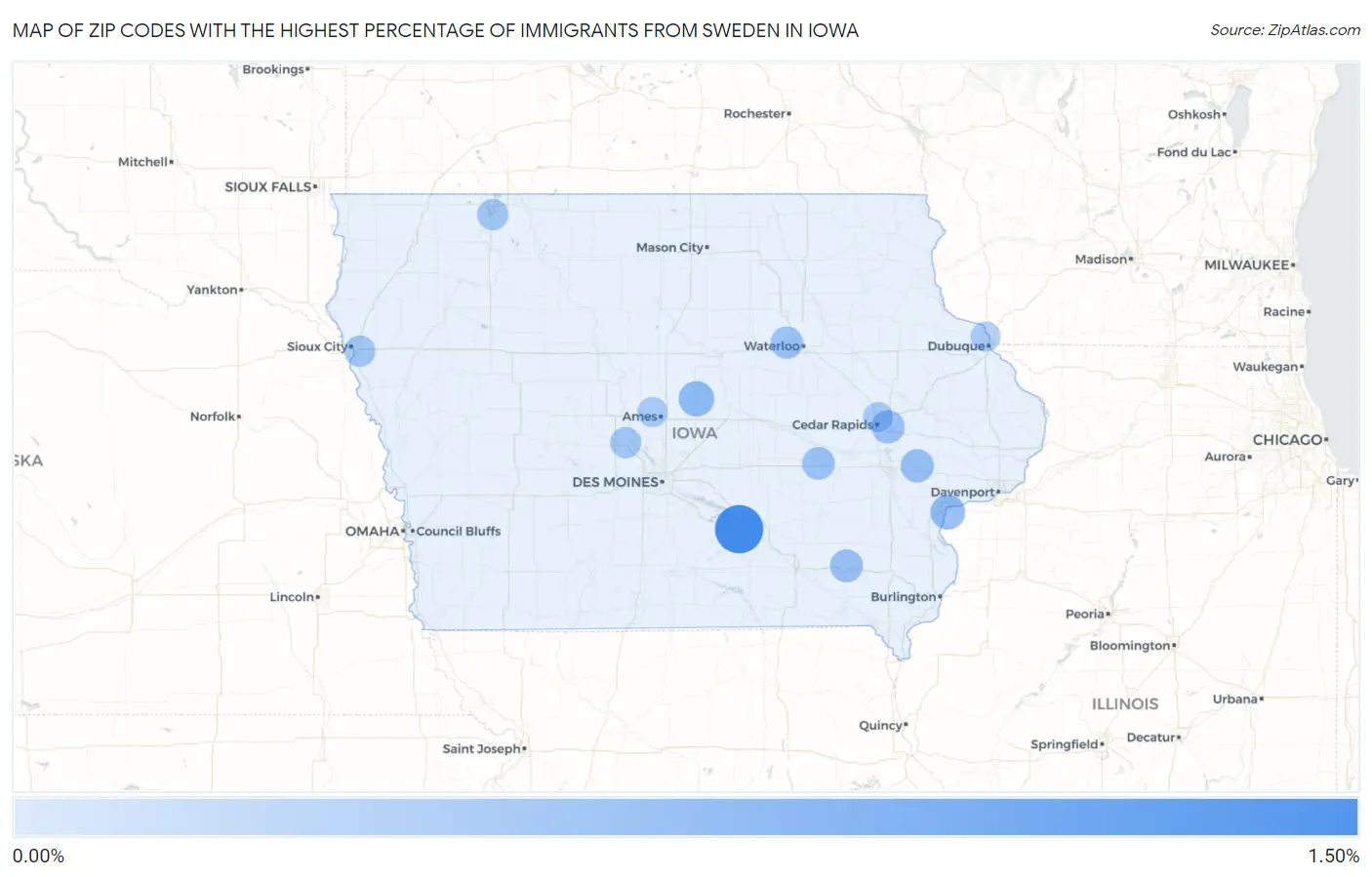 Zip Codes with the Highest Percentage of Immigrants from Sweden in Iowa Map